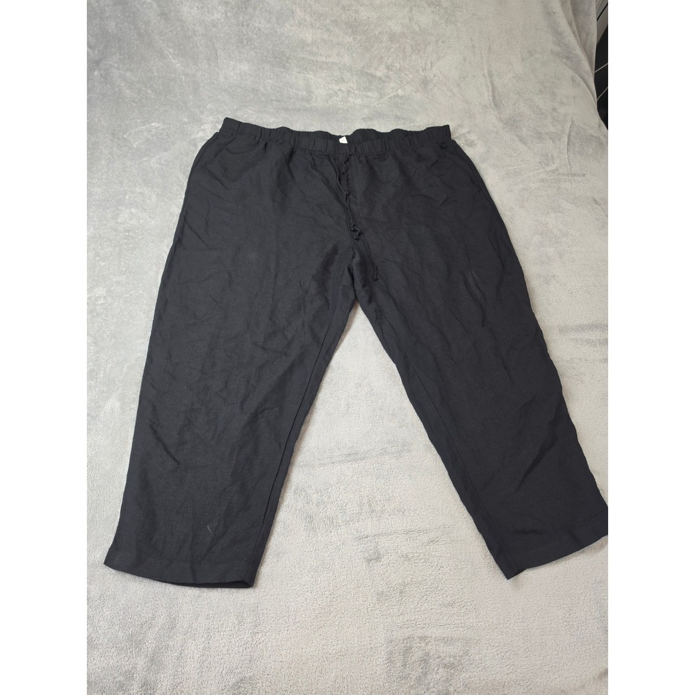HM Womens XXL Black Linen Blend Drawstring Elastic Waist Relaxed Crop Pants